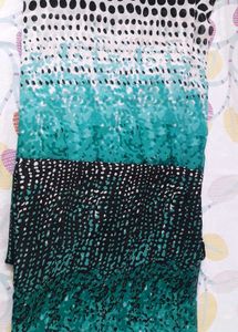 Aqua & Black Polka Dot Print Fabric Saree n Blouse