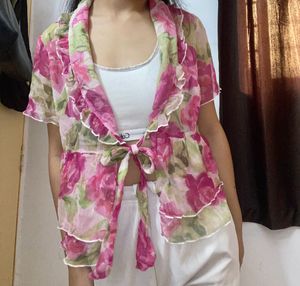 Floral Ruffle Tie Top
