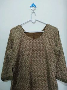 Olive Green Leaf Print Brown Kurta Pajama Dupatta