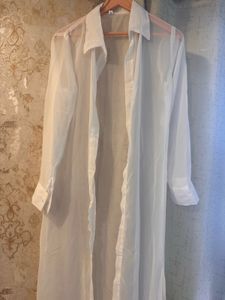 Brand New White Button-Up Shrug Shirt, Full Length
