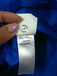 Louis Philippe Men&#39;s Silk Shirt In Elcetric Blue Colour. Mildly Stained