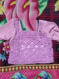 Crochet Top with Chiffon Sleeves