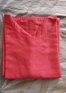 Pink Shiny Cotton Stright Kurta