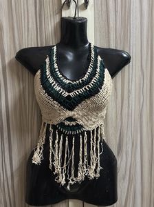 Boho Crochet Halter Top with Fringe