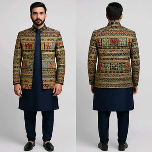 Patterned Nehru Jacket &amp; Kurta Set