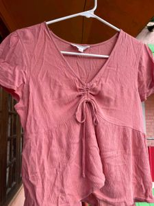 Cute Pink Tie-Front Top