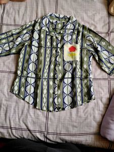Patterned Shirt with Flower Detail