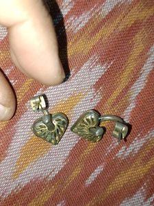 Heart Shape Golden Earrings With Stones