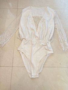 Shein Elegant White Lace Bodysuit