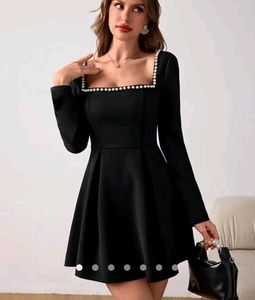 Black Pearl Trim Dress
