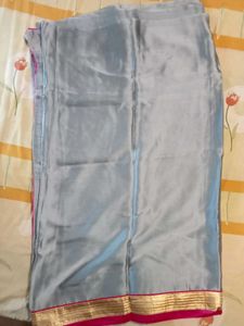 Elegant Grey Silk Saree with Pink Blouse