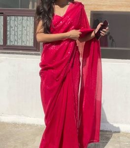 Red Sequin Saree