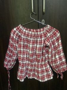 Checked Bardot Red Top
