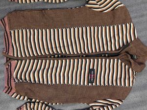 Striped Knit broken Zip-Up open front old sweater
