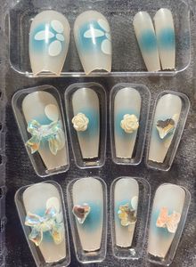 Press-On Nails: Blue Ombre with Charms