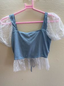Blue Ruffle Corset Crop Top