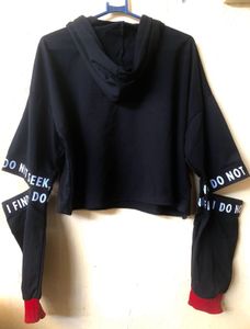 Black Graphic Crop Hoodie