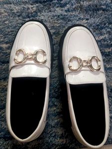 White Loafers with Gold Detail Size 7