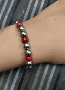 Beaded Anklet: Silver &amp; Red