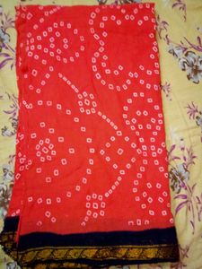 Red Bandhani Saree with Border