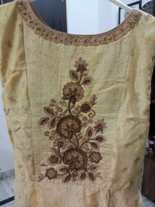 Yellow Embroidered Gown. Full Length - 56 Inche