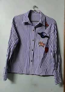 Striped Patch Button-Down Shirt