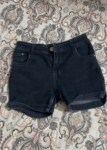 Black Denim Cuffed Shorts