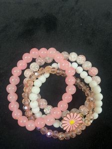 Pink & White Beaded Bracelet Set
