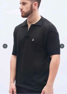 Black Knit Polo Shirt