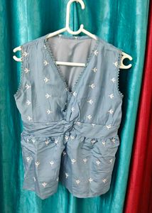 Blue Embroidered Top