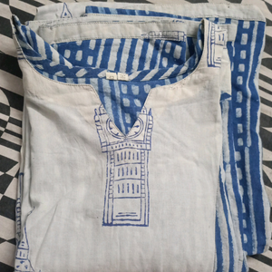 pure  cotton white n  blue kurti