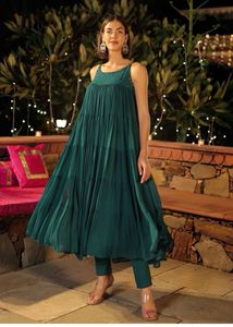citerin Green Mirror Work anarkali kurta set