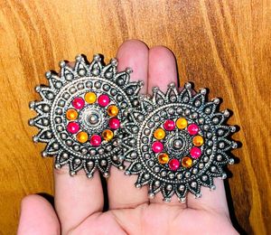 ComboSilver-Tone Stud Earrings with Colorful Accen