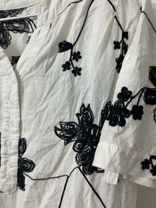 Embroidered Black and White Regular Fit Top.