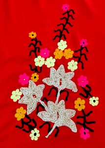 Red Long Frock With Woolen Embroidery