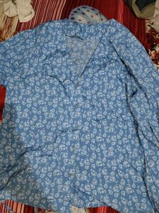 Blue Floral Button-Down Top