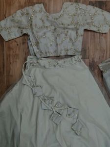 Beige Stitched Lengha Set
