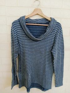 Blue Striped Cowl Neck Top