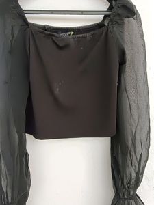 Black Fluffy Sleev Top