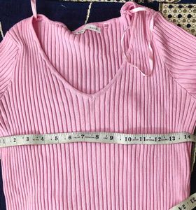 Elena Gilbert Pink Ribbed Full Sleeve Top