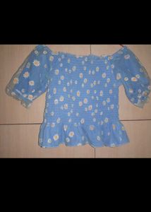 Offshoulder Trendy Sky Blue Top