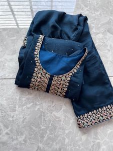 Navy Embroidered Kurti Set