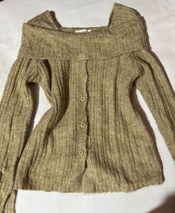 Beige Ribbed Knit Off shoulder