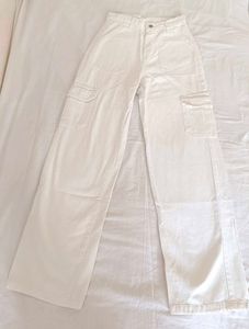 White Wide Leg Cargo Pants