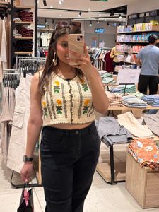 Beige Handmade Crochet Top with Delicate Floral