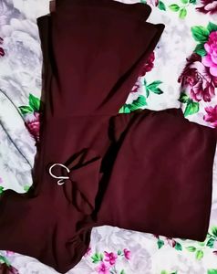 Beautiful Maroon Colour Short Dress , pant , Mask