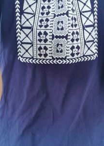 Embroidered Navy Tank Top