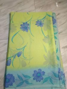 Lime Green Purple Flowers Saree