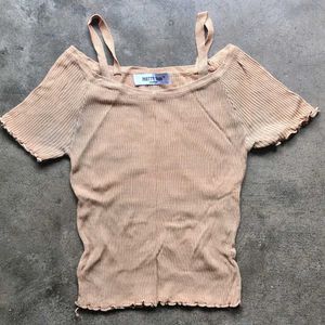 Cute Beige stretchable off shoulder Ribbed Top 🎀