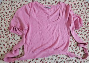 Only Pink Tie Up Crop Top